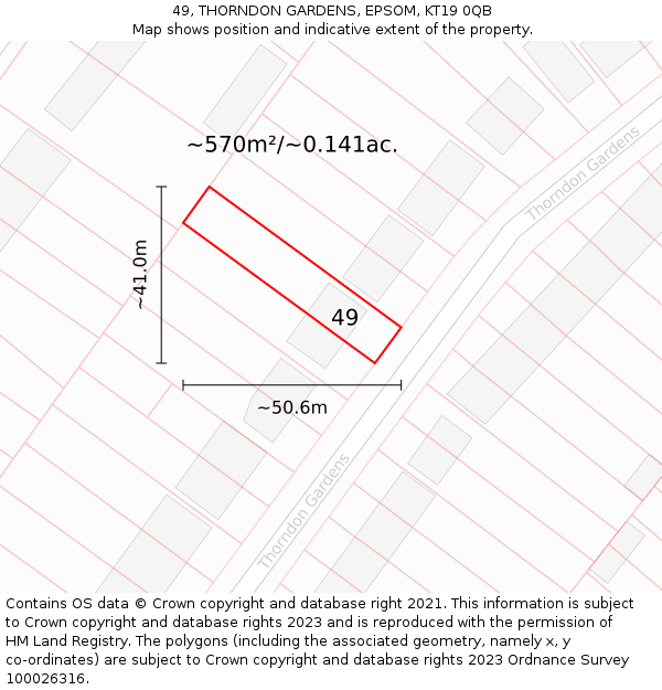 49, THORNDON GARDENS, EPSOM, KT19 0QB: Plot and title map