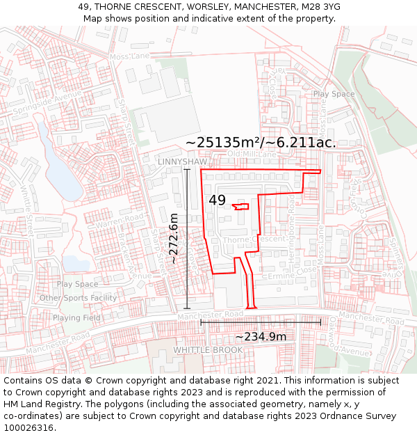 49, THORNE CRESCENT, WORSLEY, MANCHESTER, M28 3YG: Plot and title map