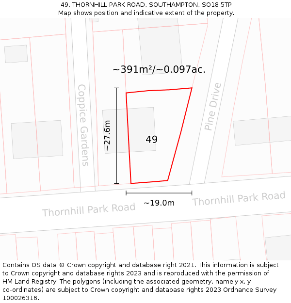 49, THORNHILL PARK ROAD, SOUTHAMPTON, SO18 5TP: Plot and title map