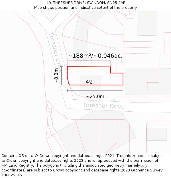 49, THRESHER DRIVE, SWINDON, SN25 4AE: Plot and title map