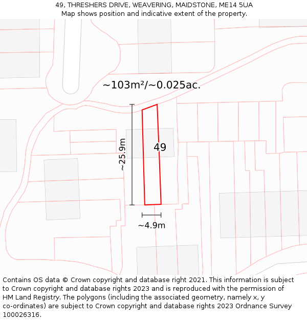 49, THRESHERS DRIVE, WEAVERING, MAIDSTONE, ME14 5UA: Plot and title map