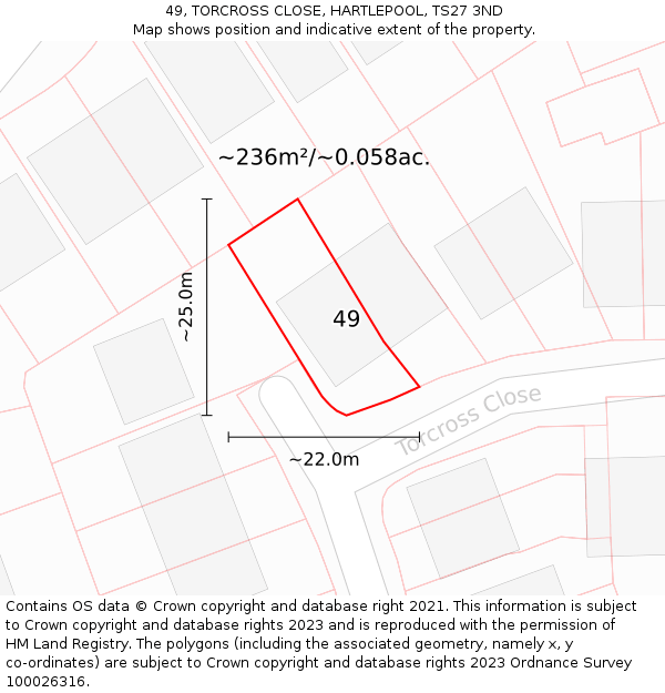 49, TORCROSS CLOSE, HARTLEPOOL, TS27 3ND: Plot and title map