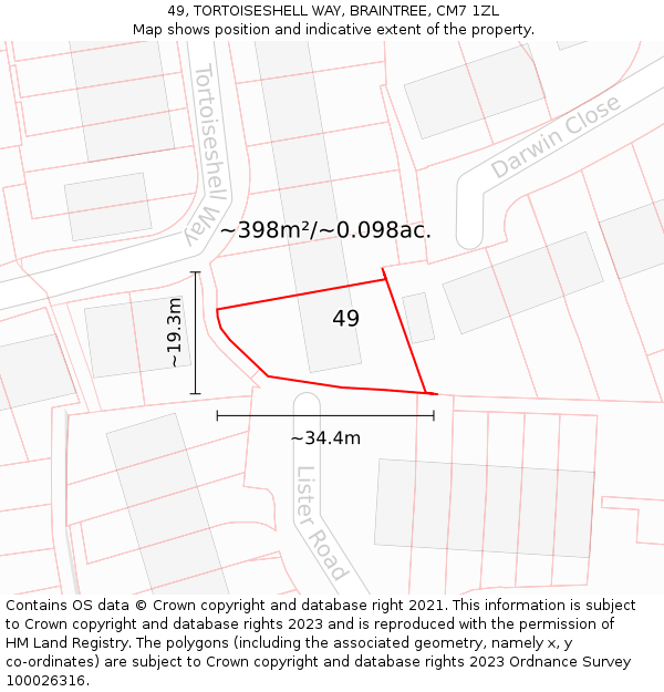 49, TORTOISESHELL WAY, BRAINTREE, CM7 1ZL: Plot and title map