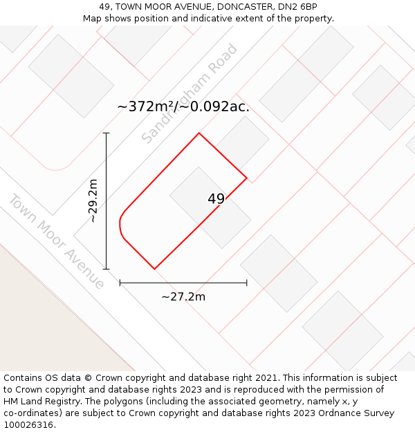 49, TOWN MOOR AVENUE, DONCASTER, DN2 6BP: Plot and title map