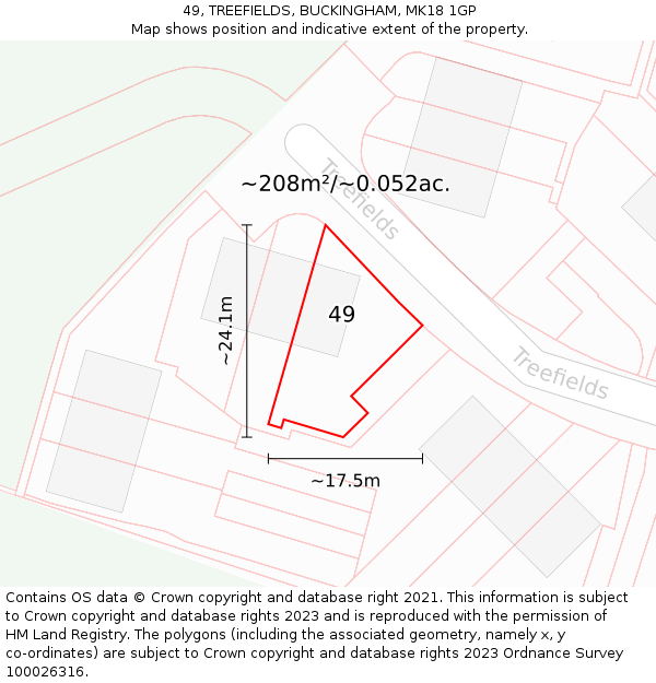 49, TREEFIELDS, BUCKINGHAM, MK18 1GP: Plot and title map