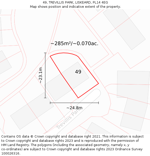 49, TREVILLIS PARK, LISKEARD, PL14 4EG: Plot and title map