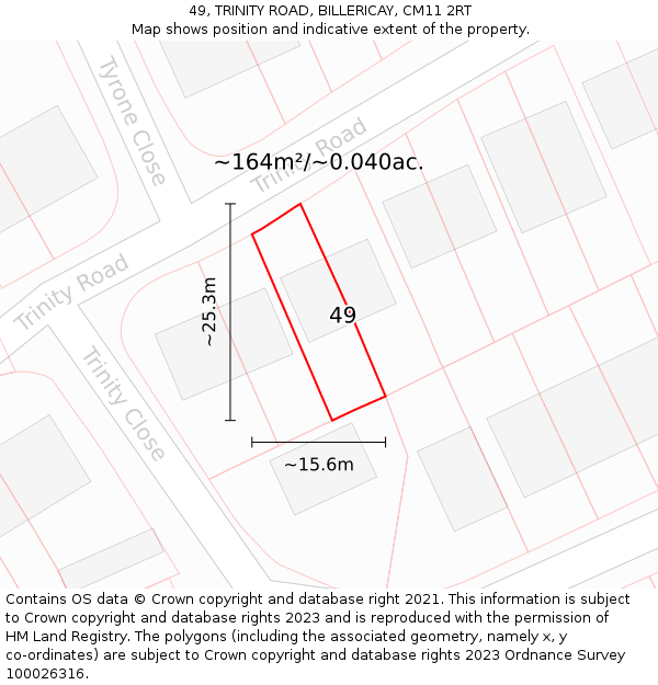 49, TRINITY ROAD, BILLERICAY, CM11 2RT: Plot and title map