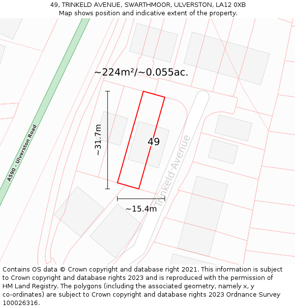 49, TRINKELD AVENUE, SWARTHMOOR, ULVERSTON, LA12 0XB: Plot and title map