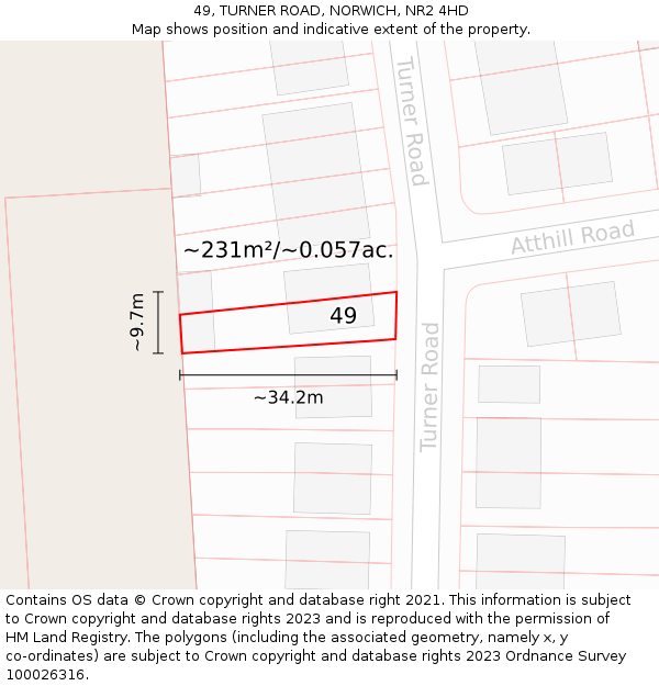 49, TURNER ROAD, NORWICH, NR2 4HD: Plot and title map