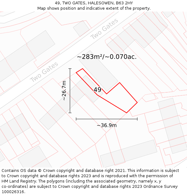 49, TWO GATES, HALESOWEN, B63 2HY: Plot and title map