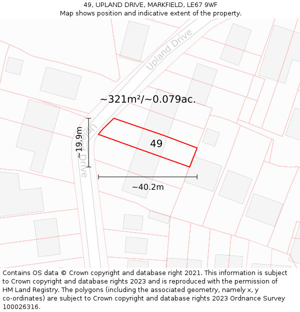 49, UPLAND DRIVE, MARKFIELD, LE67 9WF: Plot and title map