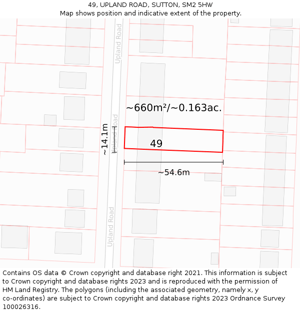 49, UPLAND ROAD, SUTTON, SM2 5HW: Plot and title map
