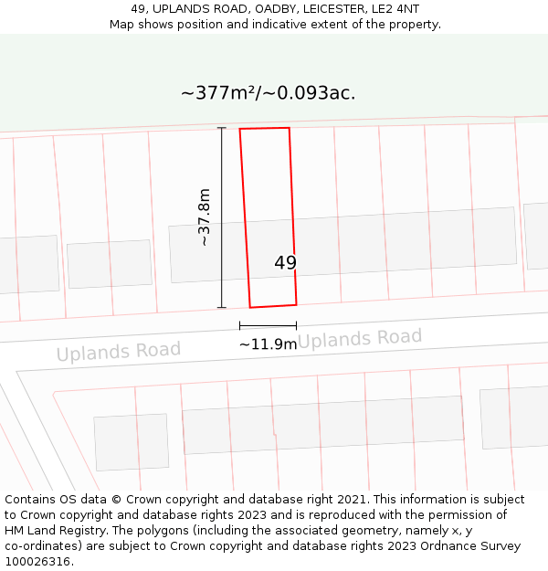 49, UPLANDS ROAD, OADBY, LEICESTER, LE2 4NT: Plot and title map