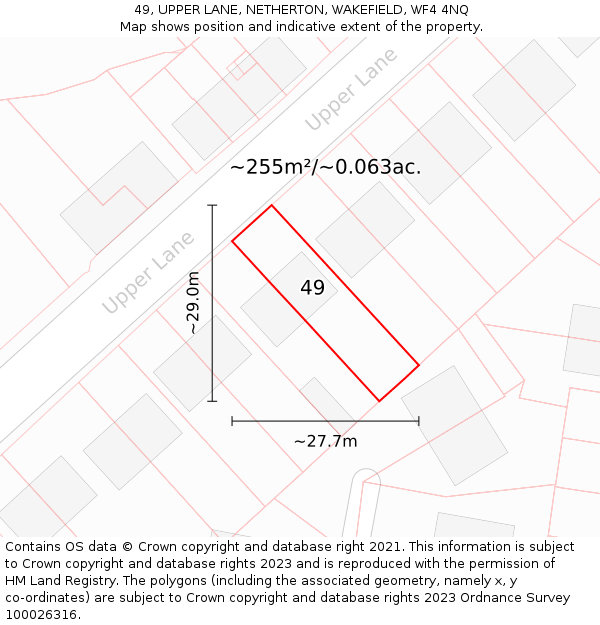 49, UPPER LANE, NETHERTON, WAKEFIELD, WF4 4NQ: Plot and title map