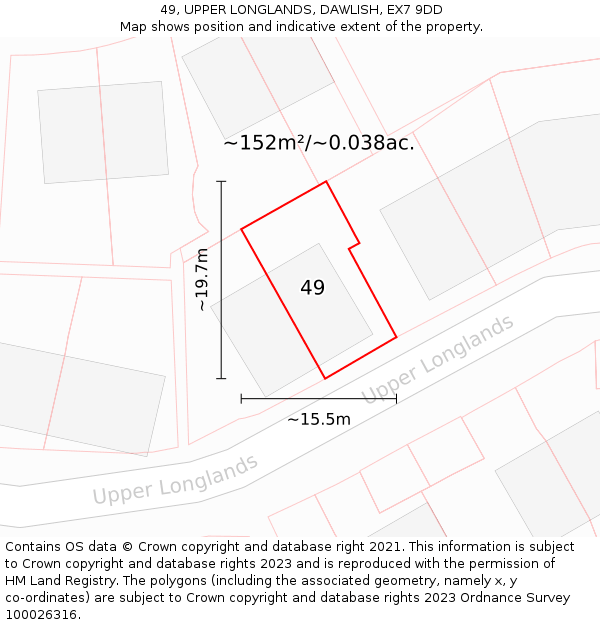 49, UPPER LONGLANDS, DAWLISH, EX7 9DD: Plot and title map