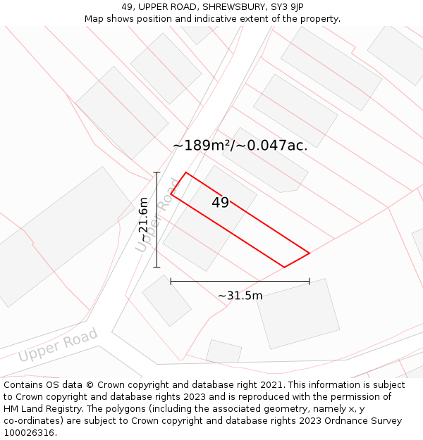 49, UPPER ROAD, SHREWSBURY, SY3 9JP: Plot and title map