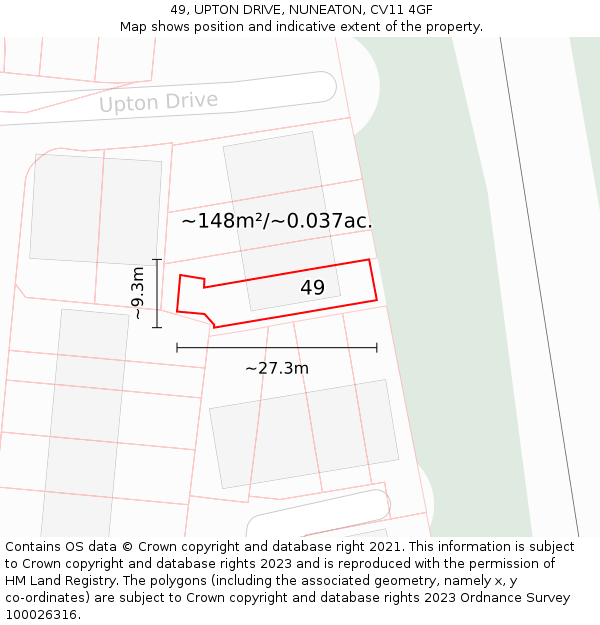 49, UPTON DRIVE, NUNEATON, CV11 4GF: Plot and title map