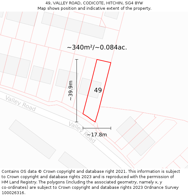 49, VALLEY ROAD, CODICOTE, HITCHIN, SG4 8YW: Plot and title map