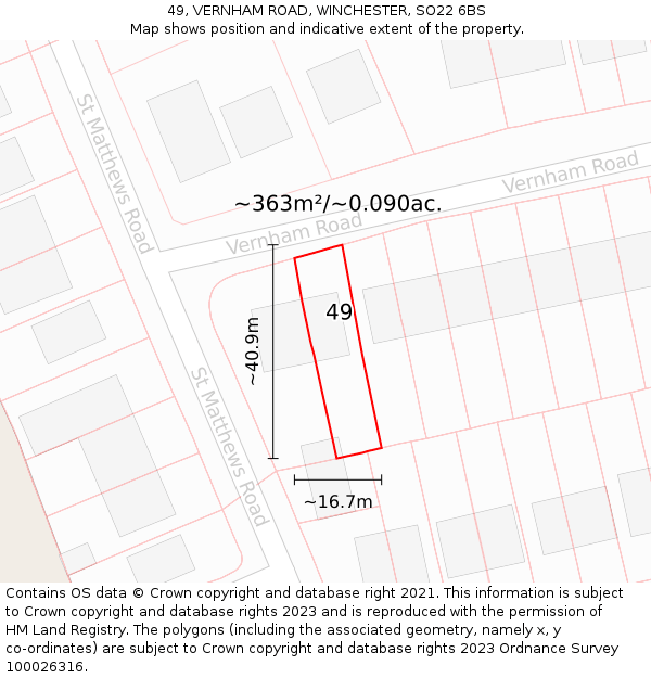 49, VERNHAM ROAD, WINCHESTER, SO22 6BS: Plot and title map