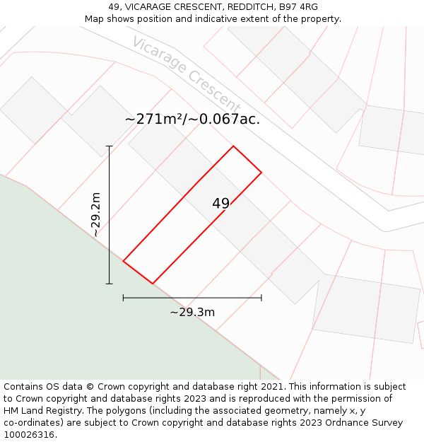 49, VICARAGE CRESCENT, REDDITCH, B97 4RG: Plot and title map