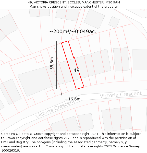 49, VICTORIA CRESCENT, ECCLES, MANCHESTER, M30 9AN: Plot and title map