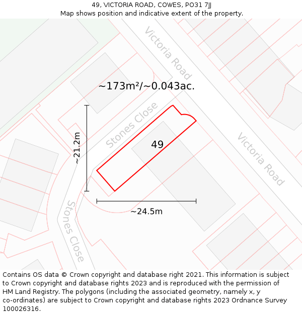 49, VICTORIA ROAD, COWES, PO31 7JJ: Plot and title map