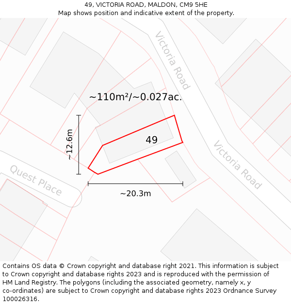 49, VICTORIA ROAD, MALDON, CM9 5HE: Plot and title map