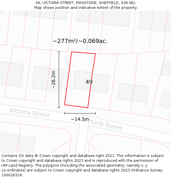 49, VICTORIA STREET, PENISTONE, SHEFFIELD, S36 6EL: Plot and title map