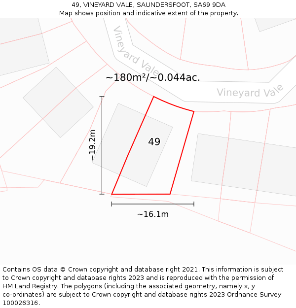 49, VINEYARD VALE, SAUNDERSFOOT, SA69 9DA: Plot and title map