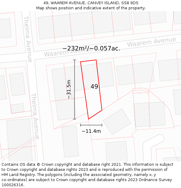 49, WAAREM AVENUE, CANVEY ISLAND, SS8 9DS: Plot and title map