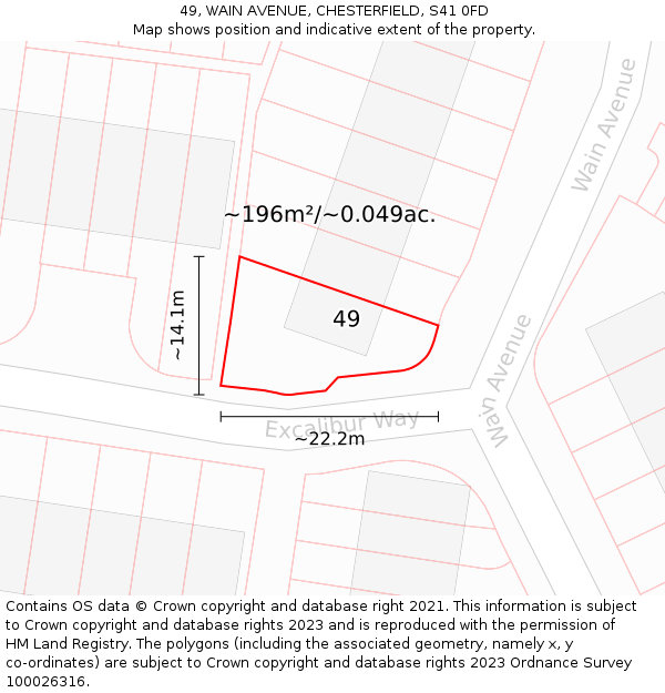 49, WAIN AVENUE, CHESTERFIELD, S41 0FD: Plot and title map