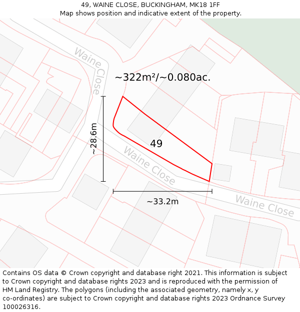 49, WAINE CLOSE, BUCKINGHAM, MK18 1FF: Plot and title map