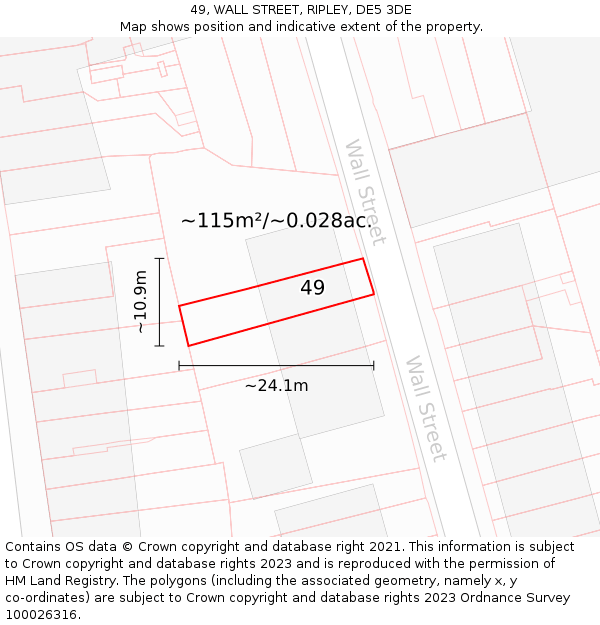 49, WALL STREET, RIPLEY, DE5 3DE: Plot and title map