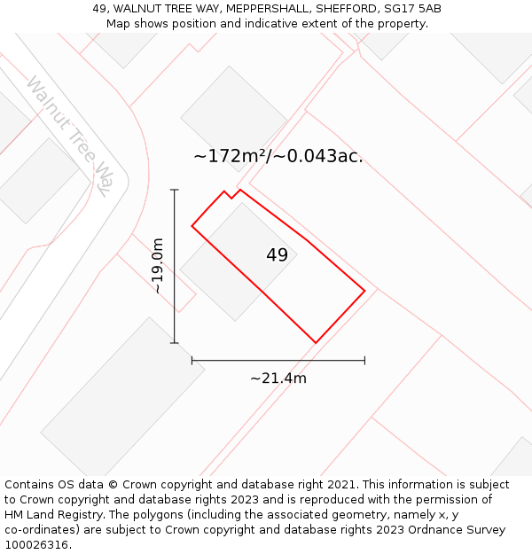 49, WALNUT TREE WAY, MEPPERSHALL, SHEFFORD, SG17 5AB: Plot and title map