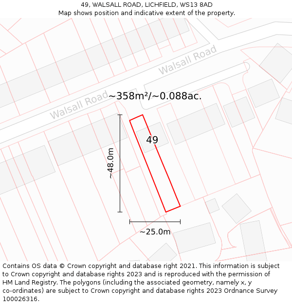 49, WALSALL ROAD, LICHFIELD, WS13 8AD: Plot and title map