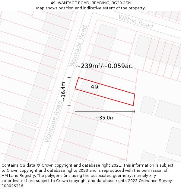 49, WANTAGE ROAD, READING, RG30 2SN: Plot and title map