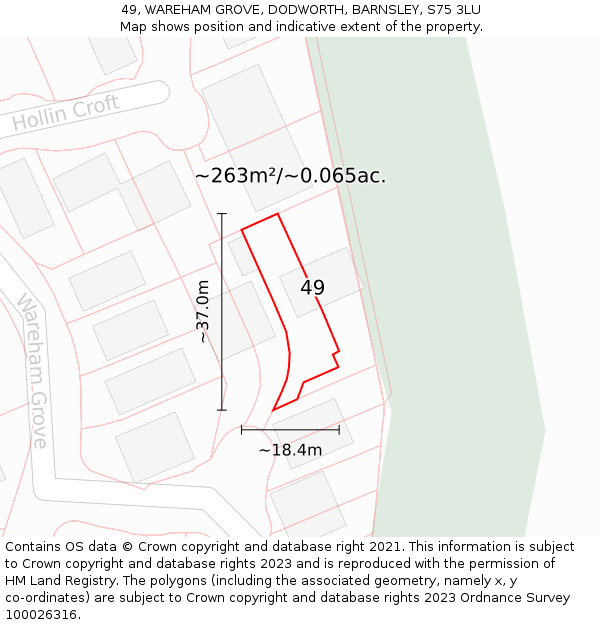 49, WAREHAM GROVE, DODWORTH, BARNSLEY, S75 3LU: Plot and title map