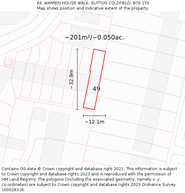49, WARREN HOUSE WALK, SUTTON COLDFIELD, B76 1TS: Plot and title map