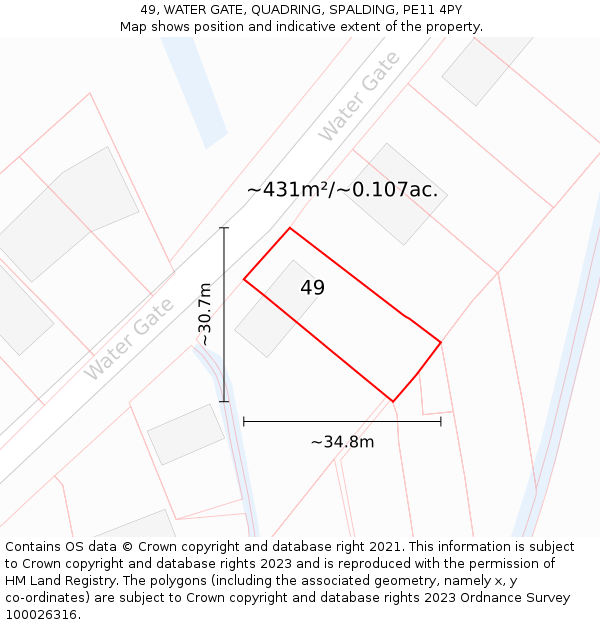 49, WATER GATE, QUADRING, SPALDING, PE11 4PY: Plot and title map