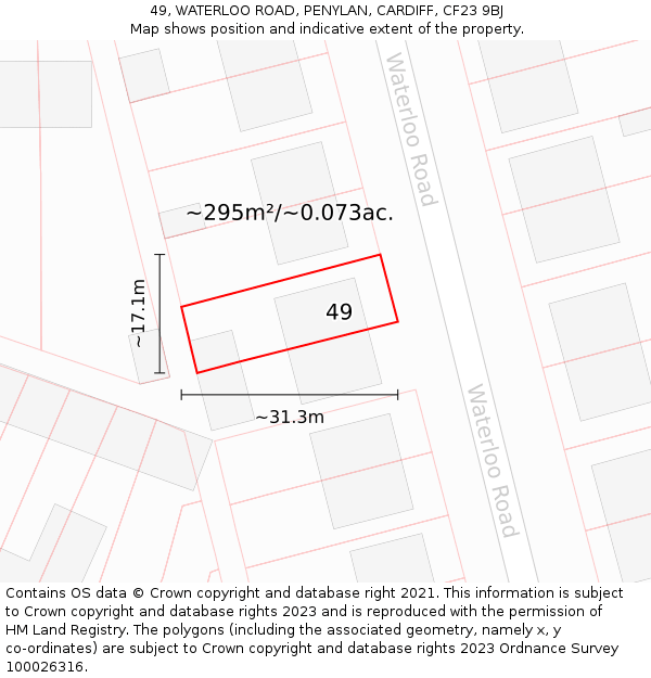 49, WATERLOO ROAD, PENYLAN, CARDIFF, CF23 9BJ: Plot and title map