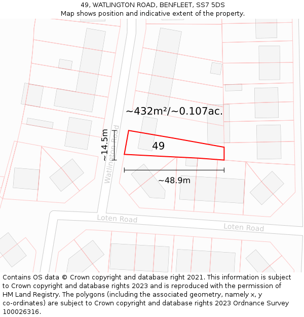 49, WATLINGTON ROAD, BENFLEET, SS7 5DS: Plot and title map