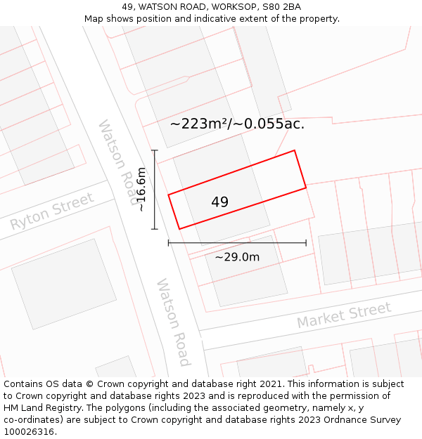 49, WATSON ROAD, WORKSOP, S80 2BA: Plot and title map