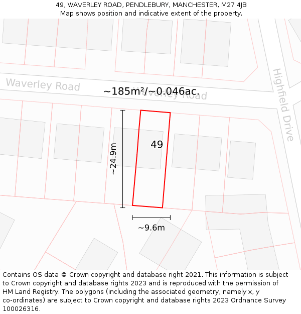49, WAVERLEY ROAD, PENDLEBURY, MANCHESTER, M27 4JB: Plot and title map