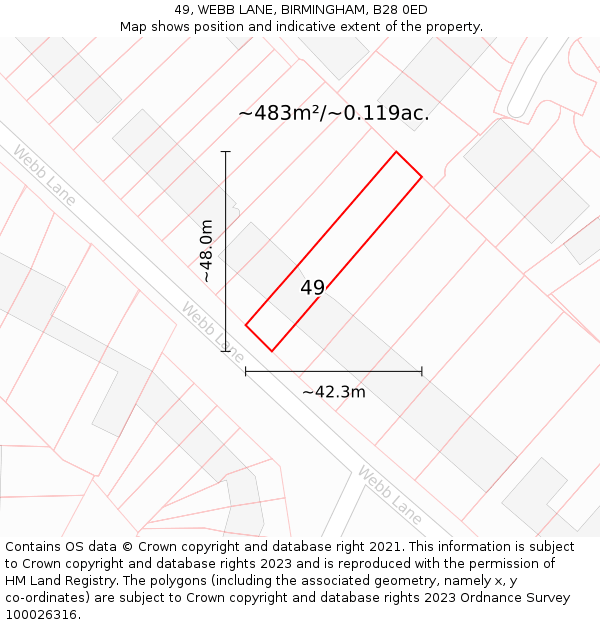 49, WEBB LANE, BIRMINGHAM, B28 0ED: Plot and title map