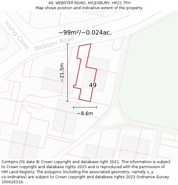 49, WEBSTER ROAD, AYLESBURY, HP21 7FH: Plot and title map