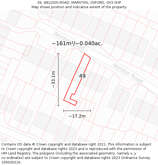 49, WELDON ROAD, MARSTON, OXFORD, OX3 0HP: Plot and title map
