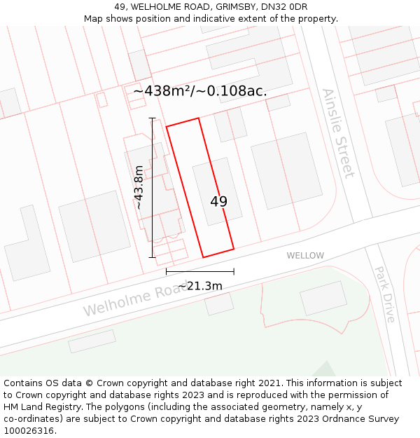 49, WELHOLME ROAD, GRIMSBY, DN32 0DR: Plot and title map
