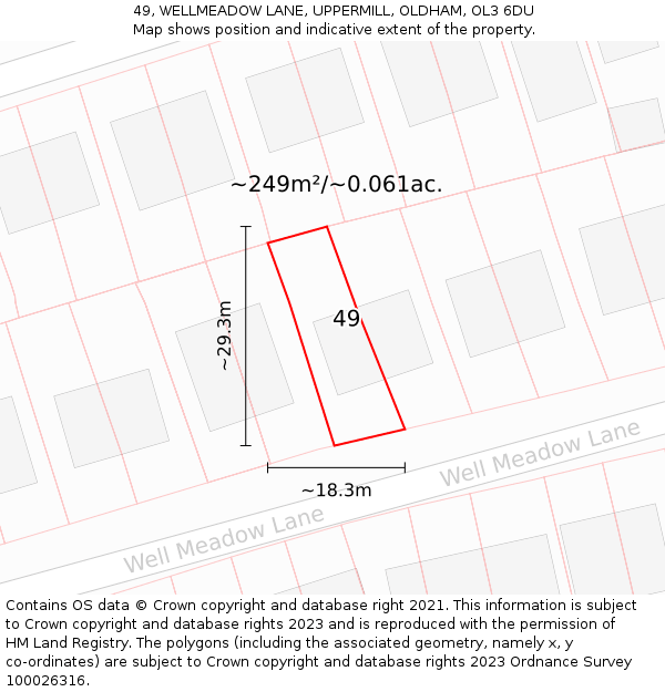 49, WELLMEADOW LANE, UPPERMILL, OLDHAM, OL3 6DU: Plot and title map