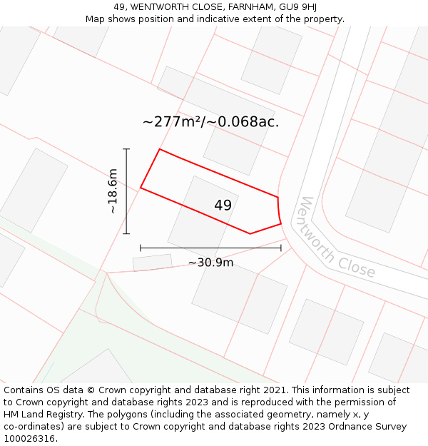 49, WENTWORTH CLOSE, FARNHAM, GU9 9HJ: Plot and title map
