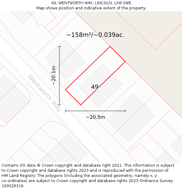 49, WENTWORTH WAY, LINCOLN, LN6 0WE: Plot and title map